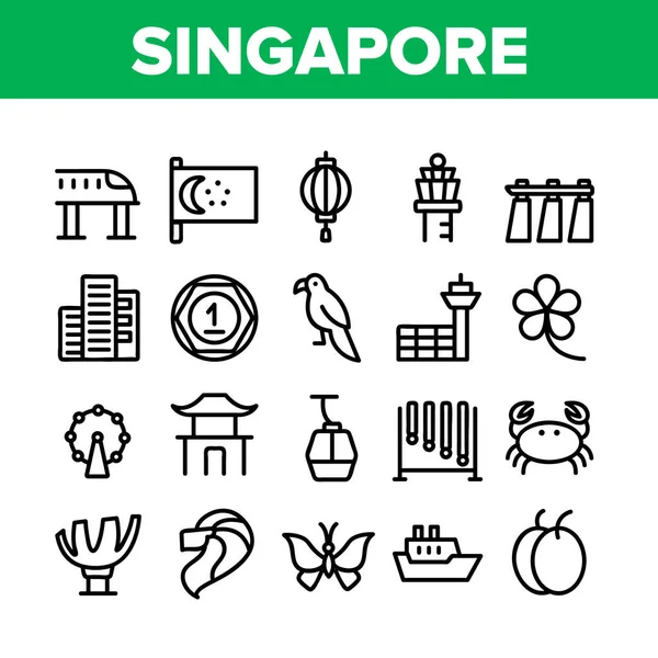 Singapur Koleksiyon Geleneksel Simgeleri Vektörü Ayarla