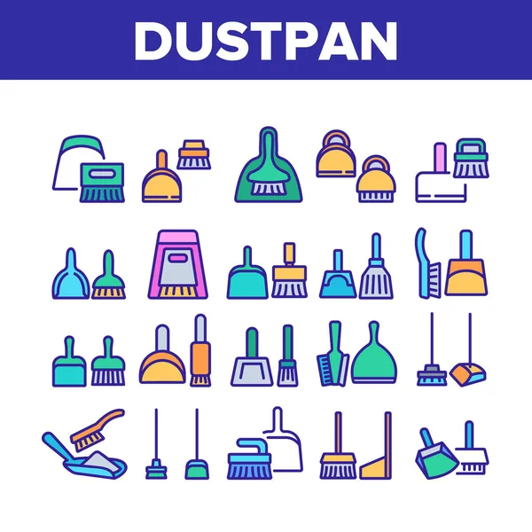 Dustpan Brush Tool Collection Icons Set Vector Dalam Bahasa Inggris - Stok Vektor
