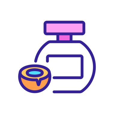 Hindistan cevizi kozmetik aroma sıvı ikon vektörü. Hindistan cevizi kozmetik aroma sıvısı işareti. izole edilmiş renk gösterimi