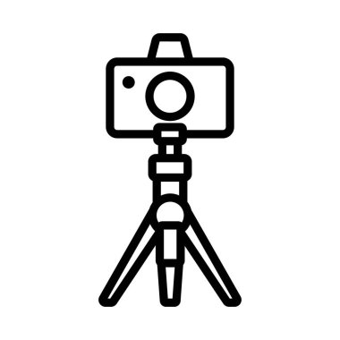 Üç ayaklı ikon vektöründeki fotoğraf makinesi. Üç ayaklı levhada fotoğraf makinesi var. izole edilmiş sınır sembolü çizimi