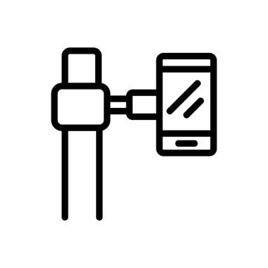 Akıllı telefon tripod ikon vektöründe. Tripod işaretinde akıllı telefon. izole edilmiş sınır sembolü çizimi