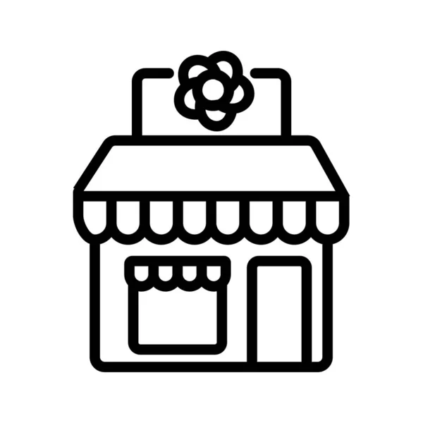 フラワーショップビルディングアイコンベクトル 花屋の看板 孤立した輪郭記号図 — ストックベクタ