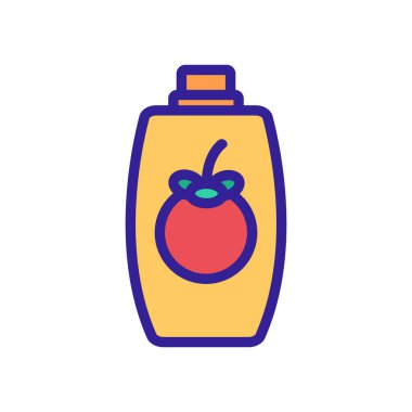 Mangosteen şampuan şişesi ikon vektörü. Mangosteen şampuan şişesi tabelası. renk sembolü çizimi