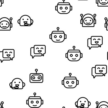 Chatbot Robot Vektörü Kusursuz Şablon İnce Çizgili Çizgi Çizimi