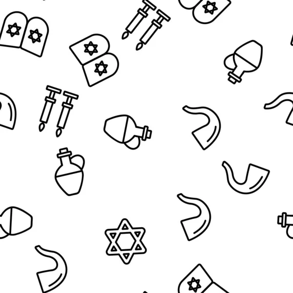 Judaico Israel Religião Vetor Padrão Sem Costura Ilustração Linha Fina — Vetor de Stock