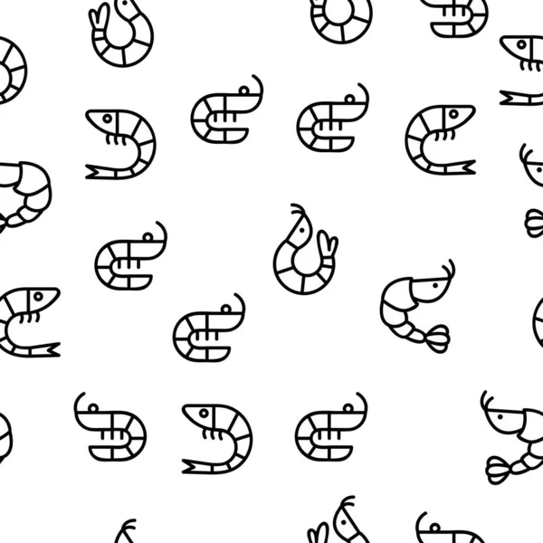 Shrimp Food Vector Seamless Pattern Thin Line Illustration — Stock Vector