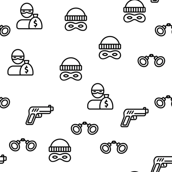 Robber Crime Vector Naadloos Patroon Dunne Lijn Illustratie — Stockvector