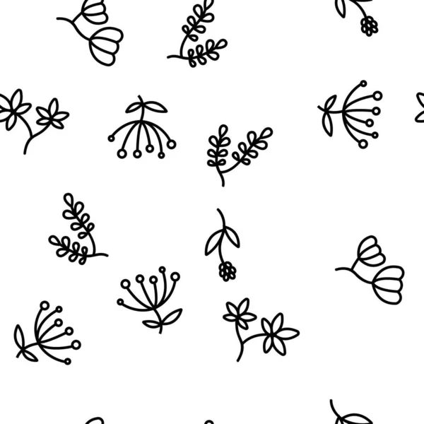 Wildflower Natural Vector Seamless Pattern Thin Line Illustration — Stock Vector