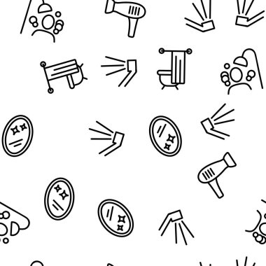 Duş Banyosu Alet Vektörü Kusursuz Desen İnce Çizgi Çizgisi Çizimi