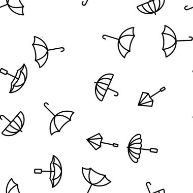 Şemsiye Yağmuru Vektör Koruması Kusursuz Desensiz Şablon İnce Çizgi Çizgisi Çizimi