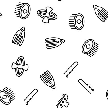 Barrette Aksesuar Vektörü Kusursuz Desensiz İnce Çizgili Çizgi Çizimi