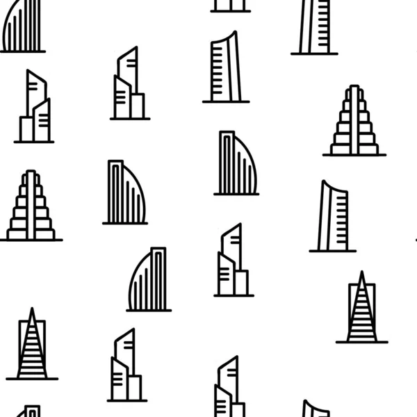 Wolkenkratzer Gebäude Vektor Nahtlose Muster Dünne Linie Illustration — Stockvektor
