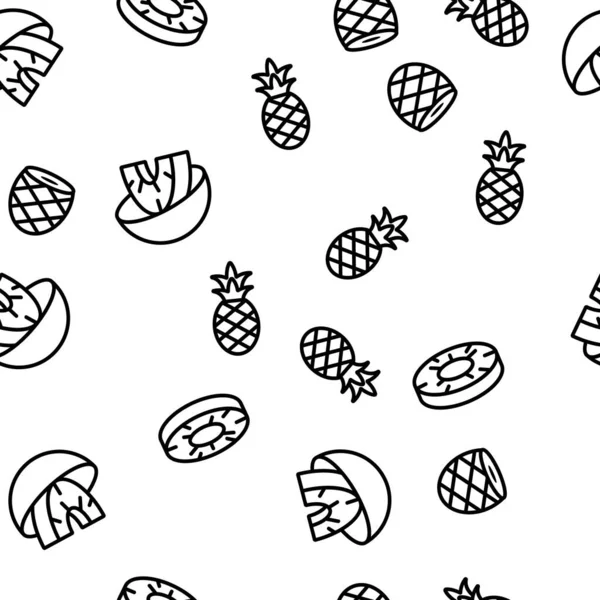 Ananas Aliments Exotiques Vecteur Modèle Sans Couture Ligne Mince Illustration — Image vectorielle