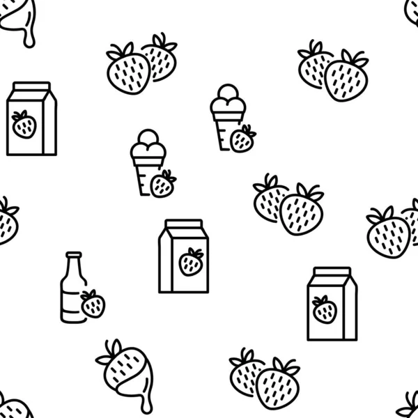 Aardbei Lekker Fruit Vector Naadloos Patroon Dunne Lijn Illustratie — Stockvector