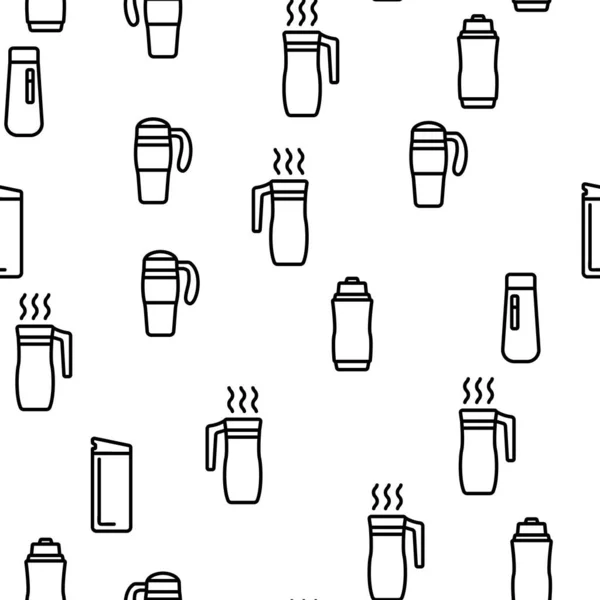Travel Mug Hot Drink Διάνυσμα Χωρίς Ραφή Μοτίβο Λεπτή Γραμμή — Διανυσματικό Αρχείο