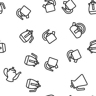 Çaydanlık Mutfağı Utensil Vektör Kusursuz Desensiz Şablon İnce Çizgi Çizgisi Çizimi