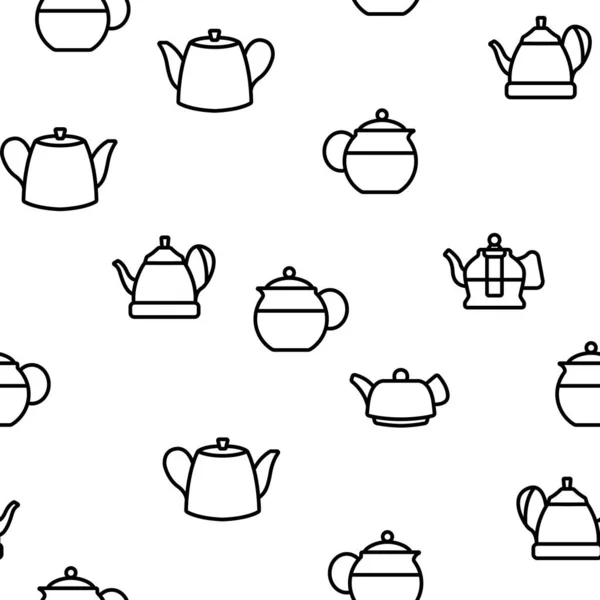 Teapot Kitchen Utensil Vector Seamless Pattern Thin Line Illustration — Stock Vector