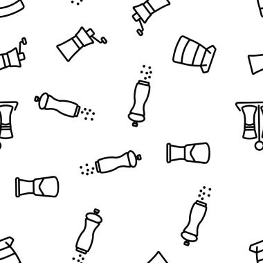 Öğütücü Biber Tuzu Vektörü Kusursuz Desen İnce Çizgi Çizgisi Çizimi