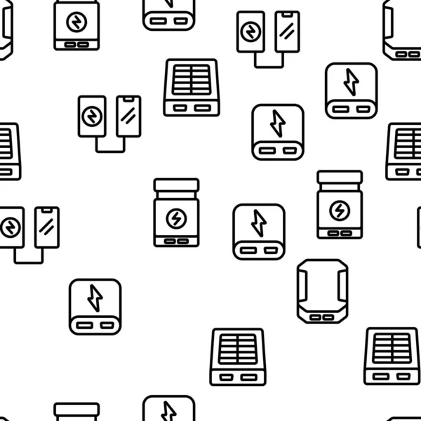 Vector Dispositivo Banco Energía Patrón Sin Costura Ilustración Línea Fina — Vector de stock