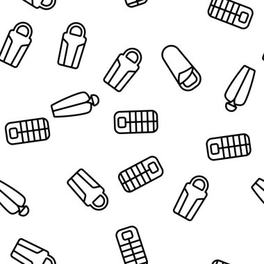 Uyku Torbası Aksesuar Vektörü Kusursuz Şablon İnce Çizgili Çizgi Çizimi