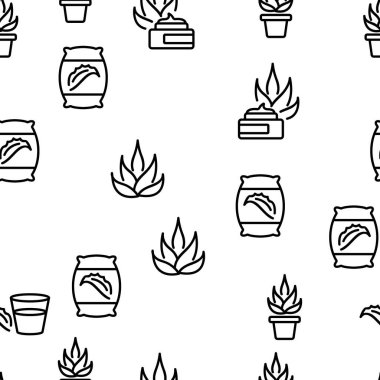 Aloe Vera 'ya Bitki Vektörü Kusursuz Şekilsiz İnce Çizgili Çizgi Çizimi