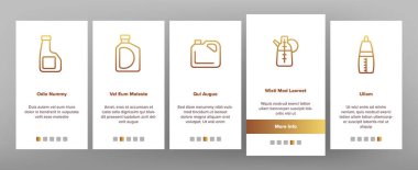Yağ Şişe Paketi Mobil Uygulama Sayfa Ekran Vektörü. Pompa ve Ölçekleme Ölçekli Yağ Şişesi, Amforo ve Klasik Form Resimleri