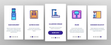 Dispenser Su Aracı Mobil Uygulama Sayfa Ekran Vektörü. Su dağıtıcı, elektronik ekipman ve elle pompalama, soğutma ve ısıtma cihazları ile...