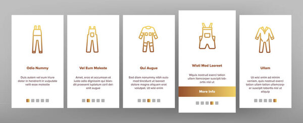 Overalls Worker Protect Clothes Onboarding Mobile App Page Screen Vector. Human Protection Overalls, Safety And Protective Body Clothing And Workwear Illustrations