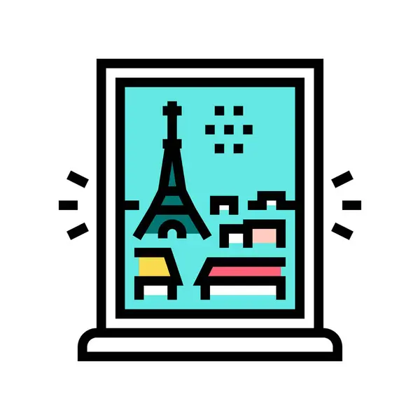 パリカラーアイコンベクトルの窓からの眺め パリの看板の窓からの眺め 孤立したシンボルイラスト — ストックベクタ