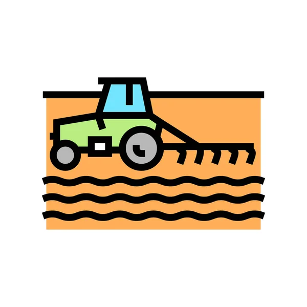 Tractor Cultivar Vector Icono Color Campo Tractor Cultivando Señal Campo — Archivo Imágenes Vectoriales