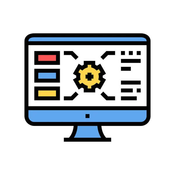 コンピュータ画面のカラーアイコンベクトルのギア特性 コンピュータ スクリーン サインのギア特性 孤立したシンボルイラスト — ストックベクタ