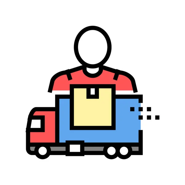 搬运服务人员和卡车颜色图标矢量 搬运服务人员和卡车标志 孤立的符号说明 — 图库矢量图片