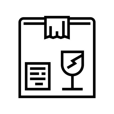 Kırılgan kutu çizgisi ikon vektörü. Kırılgan kutu işareti. izole edilmiş çizgi simgesi siyah illüstrasyon