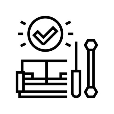 Kanepe hattı ikon vektörünün montajı ve parçalanması. Koltuğun sökülmesi ve montajı. izole edilmiş çizgi simgesi siyah illüstrasyon