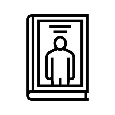 Biyografi türü çizgisi ikon vektörü. Biyografi türü işareti. izole edilmiş çizgi simgesi siyah illüstrasyon