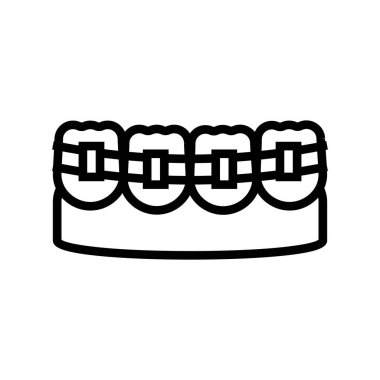 Diş teli çizgi ikon vektörünü destekler. Diş teli işareti. izole edilmiş çizgi simgesi siyah illüstrasyon