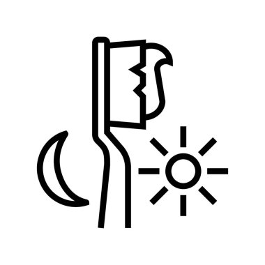 Sabah ve akşam diş macunu ve diş fırçası çizgisi ikon vektörü. Sabah ve akşam diş macunu ve diş fırçası tabelası. izole edilmiş çizgi simgesi siyah illüstrasyon