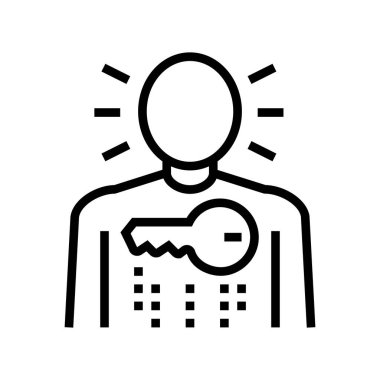 İnsan iletişim hattı ikon vektörü için anahtar. İnsan iletişim sinyalinin anahtarı. izole edilmiş çizgi simgesi siyah illüstrasyon