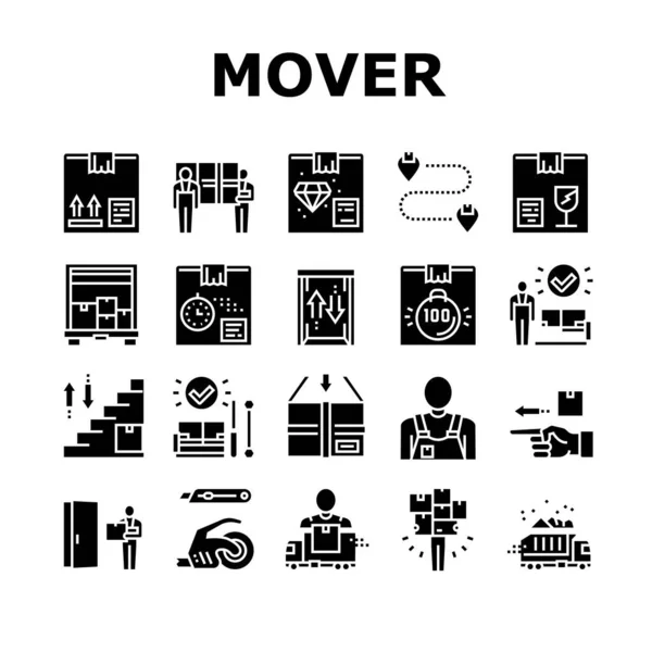 Mover Express Service Collectie Pictogrammen Set Vector Kartonnen Doos Bank — Stockvector