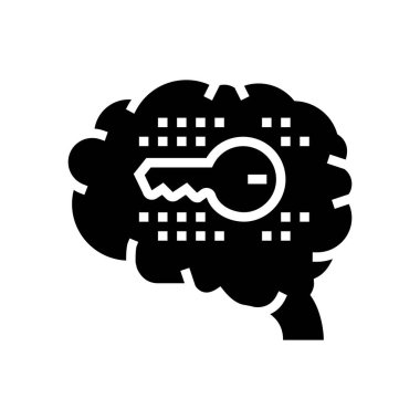 Anahtar kabartma ikon vektörlü beyin. Anahtar işaretli beyin. izole edilmiş çizgi simgesi siyah illüstrasyon