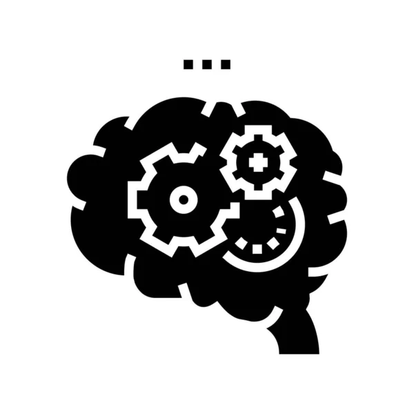 工作和思考大脑字形图标向量 工作和思考的大脑信号 孤立的等高线符号黑色插图 — 图库矢量图片
