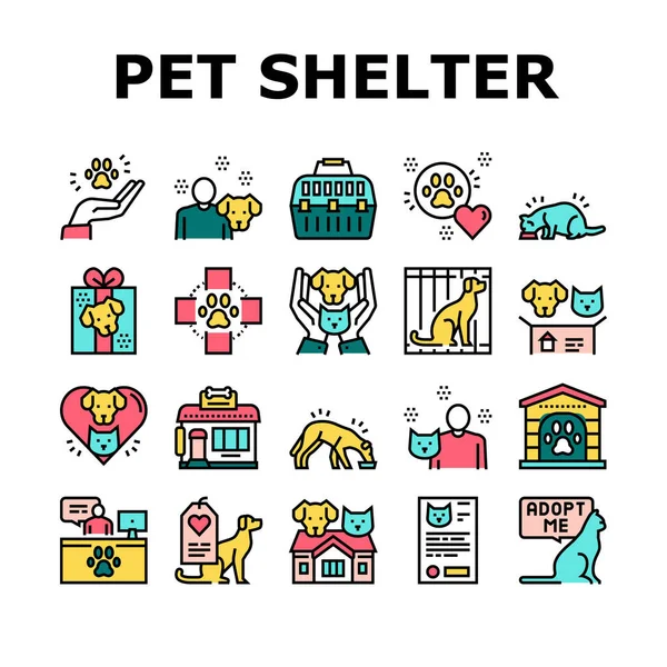 Icone Della Collezione Animal Pet Shelter Set Vector Edificio Lavoratore — Vettoriale Stock