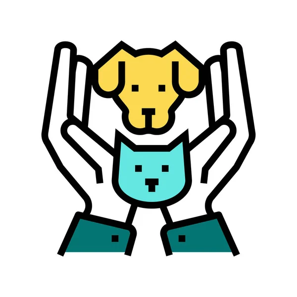 Manos Sosteniendo Gato Perro Icono Color Vector Manos Sosteniendo Letrero — Archivo Imágenes Vectoriales