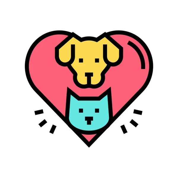 狗和猫的心脏颜色图标矢量 狗和猫的心脏信号 孤立的符号说明 — 图库矢量图片
