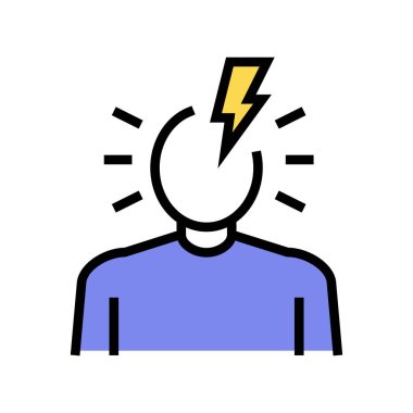 Baş ağrısı hastalığı belirtileri renk ikonu taşıyıcısı. Baş ağrısı hastalığı belirtileri. izole edilmiş sembol çizimi