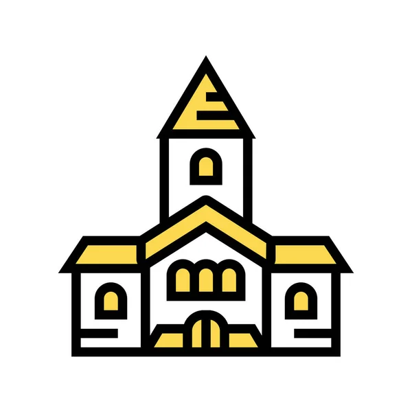 Budynek Kościoła Wektor Koloru Ikony Znak Budowy Kościoła Odosobniony Symbol — Wektor stockowy