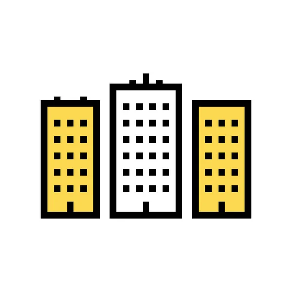 Şehir Yüksek Binaları Renk Ikonu Vektörü Şehir Yüksek Binaları Tabelası — Stok Vektör
