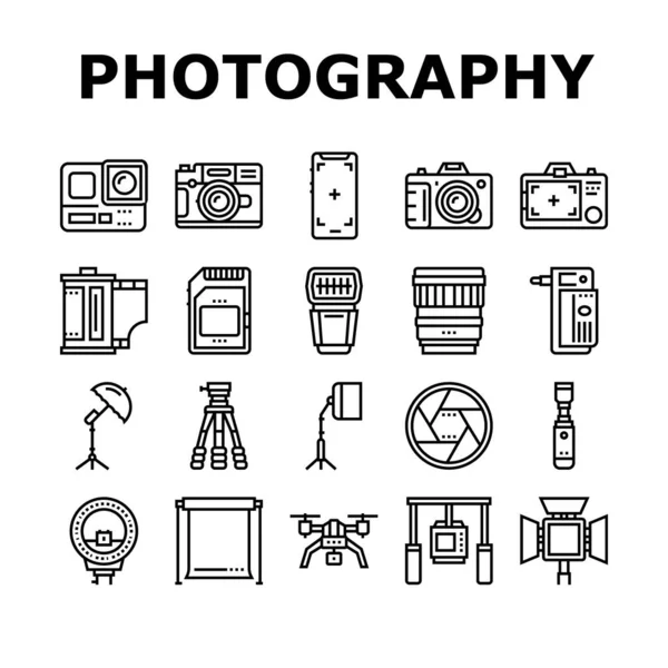 Photography Device Collection Icons Set Vector Handy Und Fotokamera Pro — Stockvektor