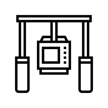 Kamera, şok önleyici araç çizgisi ikon vektörü. Kameranın şok önleyici işareti. izole edilmiş çizgi simgesi siyah illüstrasyon