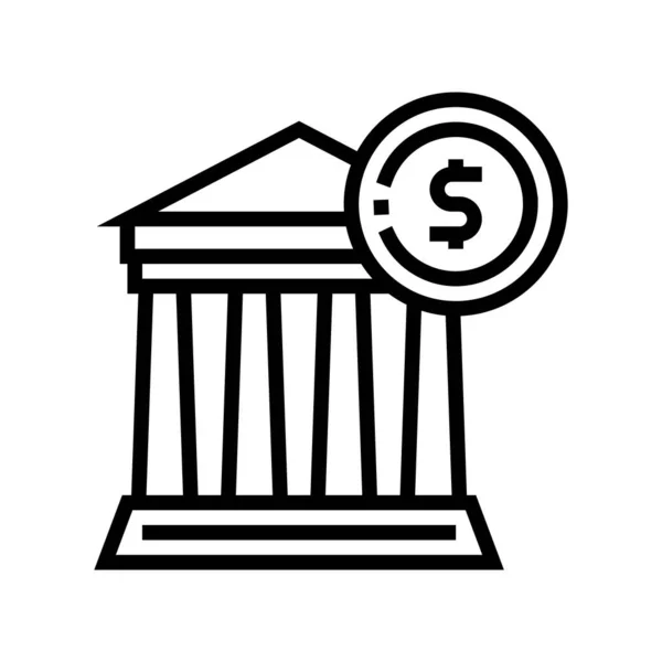 Οικονομικό Κτίριο Τράπεζα Γραμμή Διάνυσμα Εικονίδιο Τραπεζική Πινακίδα Οικονομικού Κτιρίου — Διανυσματικό Αρχείο